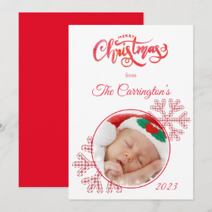 Carte Joyeux Noël Red Plaid Snowflakes Photo Holiday