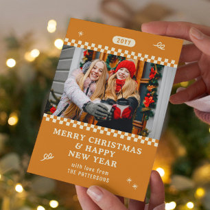 Carte Joyeux Noël Retro Orange Photo personnalisée