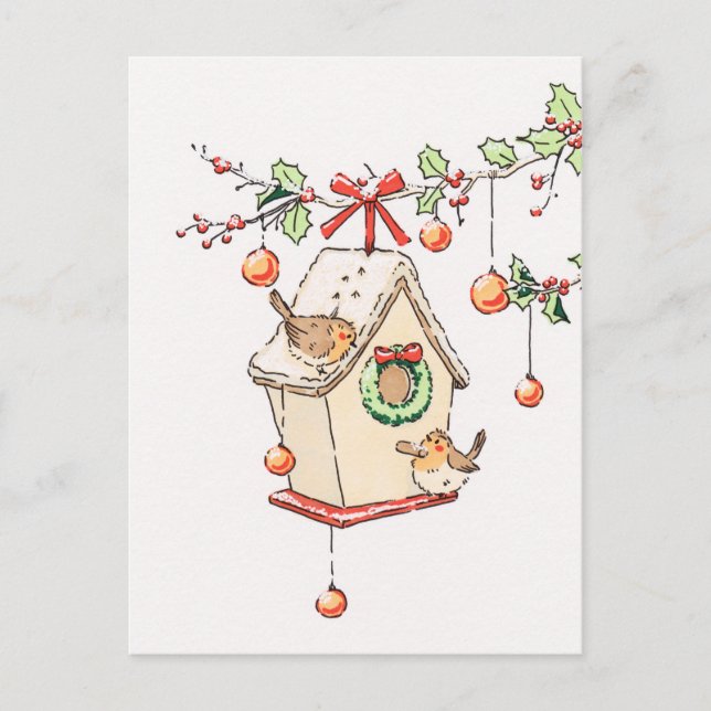 Carte Joyeux Noël, Robin Christmas card Postkarte (Vorderseite)
