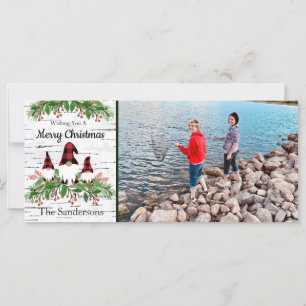 Carte Joyeux Noël Rouge Buffalo Plaid Gnomes Verdure