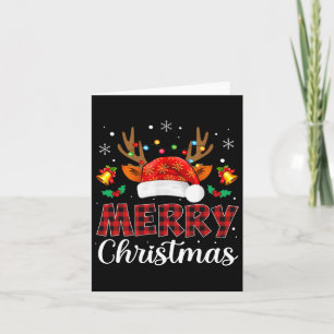 Carte Joyeux Noël Rouge Père Noël Chapeau Reindeer Famil