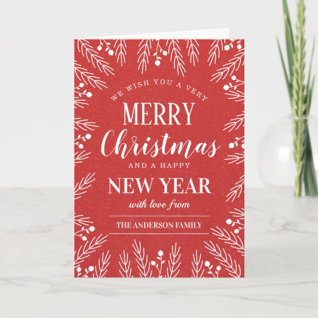 Carte Joyeux Noël Rouge personnalisé Bonne année (Devant)