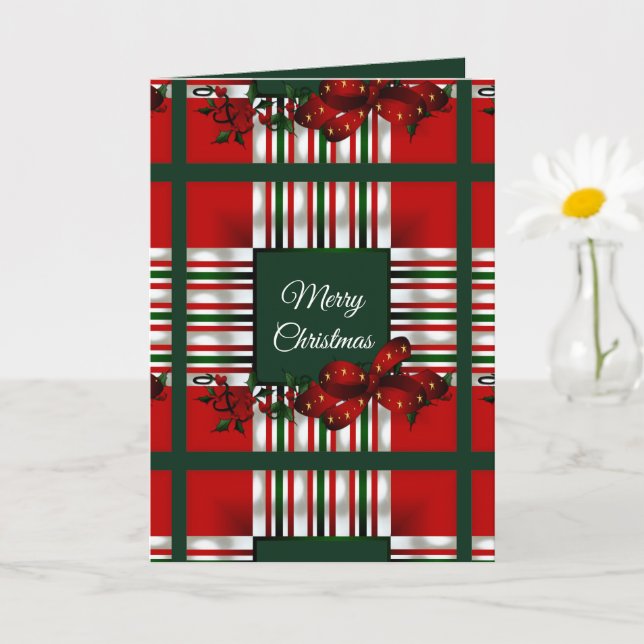 Carte Joyeux Noël Rouge Vert Plaid (Petite plante)