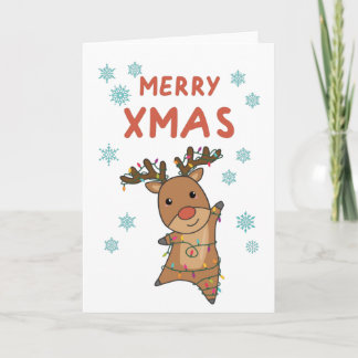 Carte Joyeux Noël Rudolph Rouge Nez Reindeer Fée Lumière