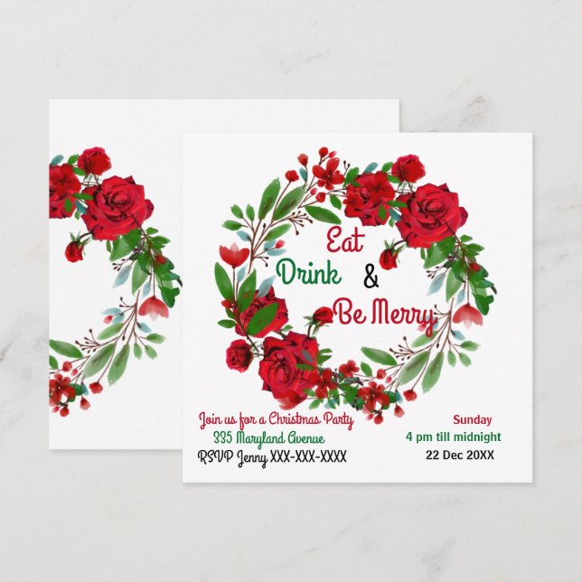 Carte Joyeux Noël Russe Rose Watercolor Wreath (Devant / Derrière)