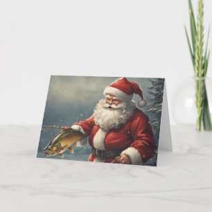 Carte Joyeux Noël Santa Claus Pêche Poissons