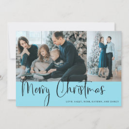Carte Joyeux Noël Script 2 Photo Holiday Blue