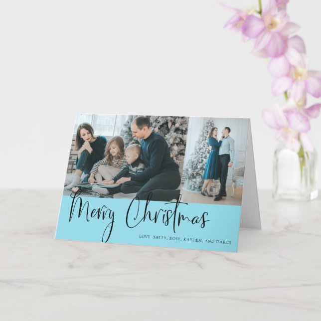 Carte Joyeux Noël Script Photo Collage Vacances Bleu (Orchidée)