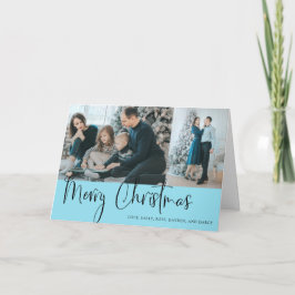 Carte Joyeux Noël Script Photo Collage Vacances Bleu