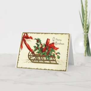 Carte Joyeux Noël Sled Reproduction Vintage