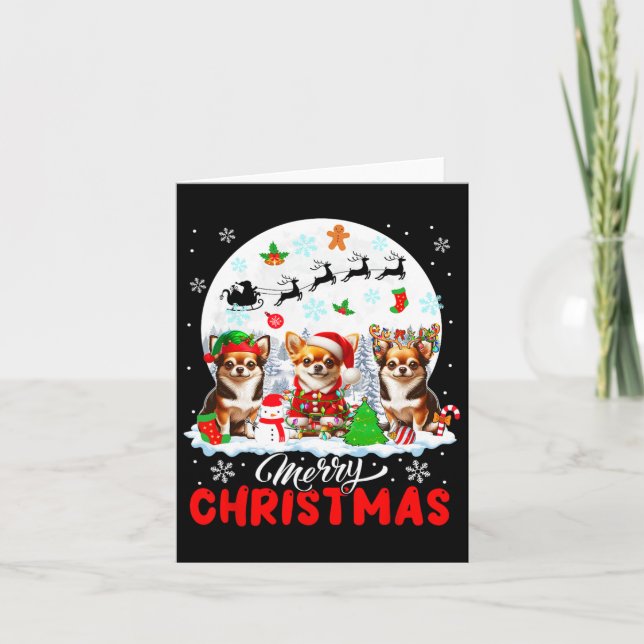 Carte Joyeux Noël Trois Père Noël Elf Reindeer Chihuahua (Devant)