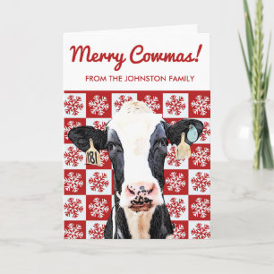 Carte Joyeux Noël Vache laitière Holstein Farm Snowflake