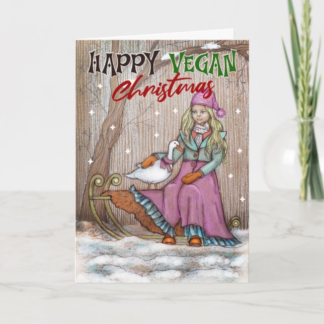 Carte Joyeux Noël Vegan, mignon (Devant)