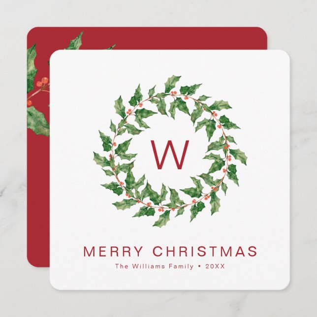 Carte Joyeux Noël vert minimum vacances de couronne (Devant / Derrière)