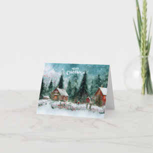 Carte Joyeux Noël Watercolor Village d'hiver