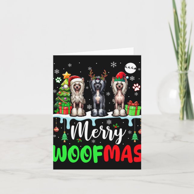 Carte Joyeux Noël Woit Trois Elfes Père Noël Crest chino (Devant)