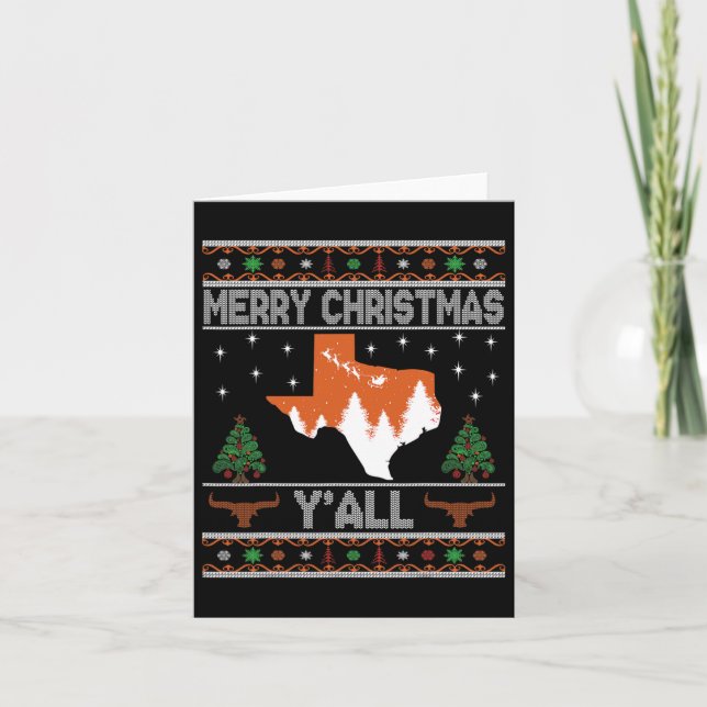 Carte Joyeux Noël Y'all Texas Vacances laides Longhorn S (Devant)