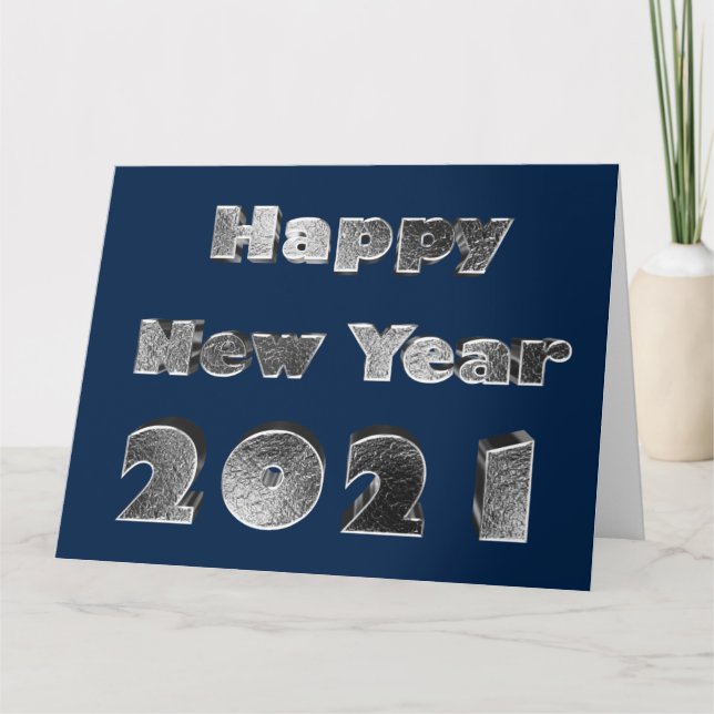 Carte Joyeux Nouvel An 2021 Elégant Chic Silver Blue (Devant)