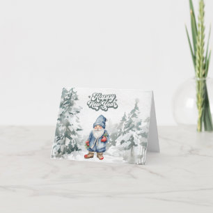Carte Joyeux Nouvel An Aquarelle Gnome dans la forêt