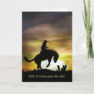 Carte Joyeux Nouvel An Cowboy et Bucking Horse