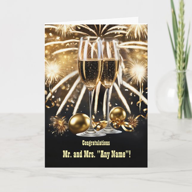 Carte Joyeux Nouvel An Mariage Champagne et feux d'artif (Devant)
