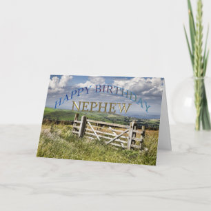 Carte Joyeux Nouvel An Nephew, paysage avec une porte