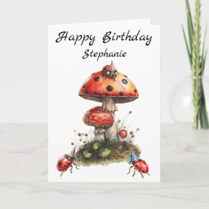 Carte Joyeux Oiseau de champignons Ladybugs