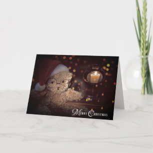 Carte Joyeux ours en peluche de Noël à la lueur d'une bo