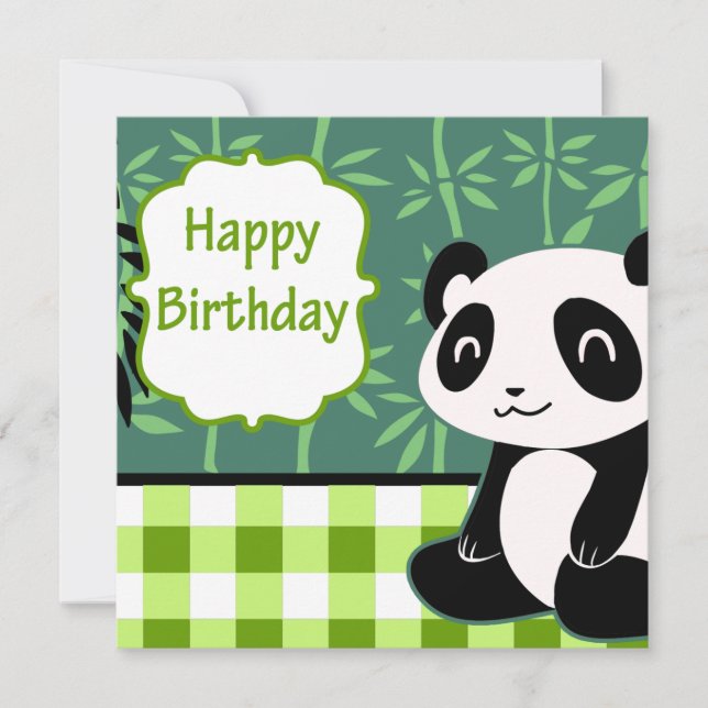 Carte Joyeux Panda en bambou vert d'anniversaire (Devant)