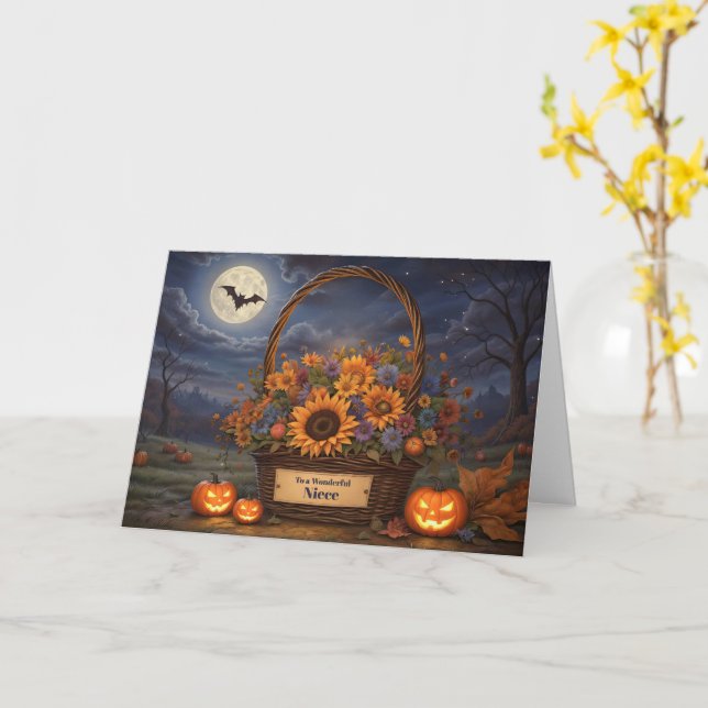 Carte Joyeux Panier d'Halloween de la nièce de jolie aut (Fleur jaune)