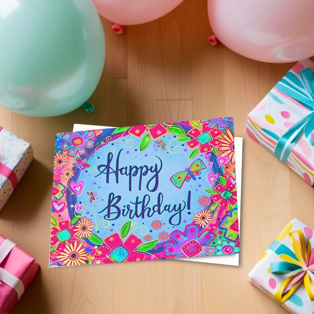 Carte Joyeux papillon d'anniversaire Floral Girly (Créateur téléchargé)