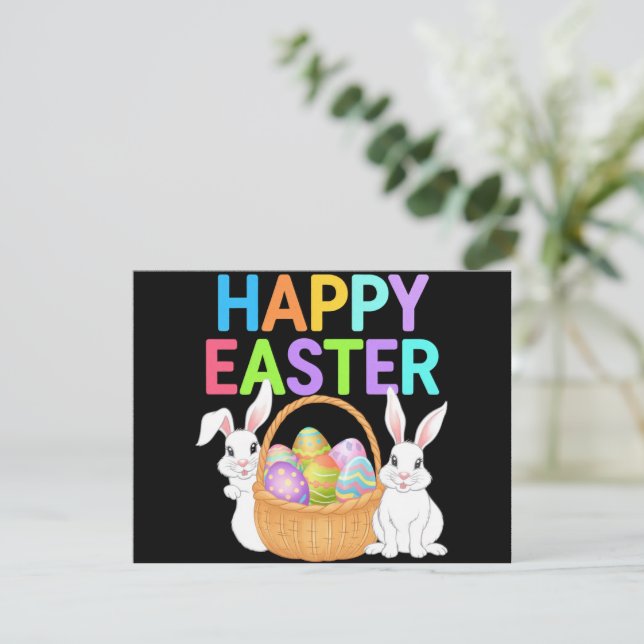 Carte Joyeux Pâques 2025 Oeufs Lapin mignon lapin lapin (Debout devant)