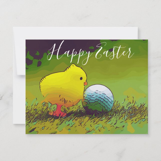 Carte Joyeux Pâques au golfeur avec poulet et balle de g (Devant)