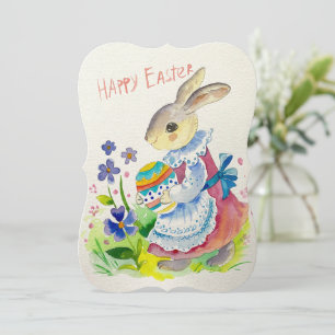 Carte Joyeux Pâques. Cute lapin blanc oeufs