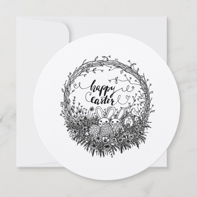 Carte Joyeux Pâques Floral Wreath Art (Devant)