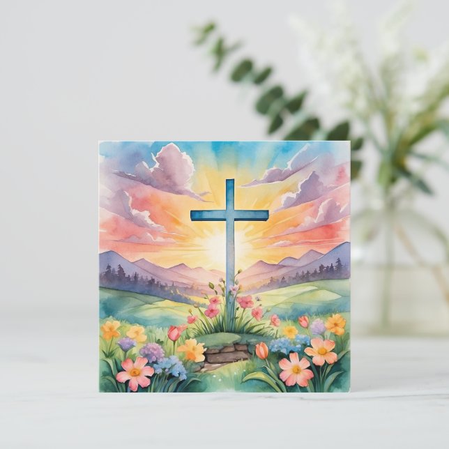 Carte Joyeux Pâques, illustration colorée, (Debout devant)