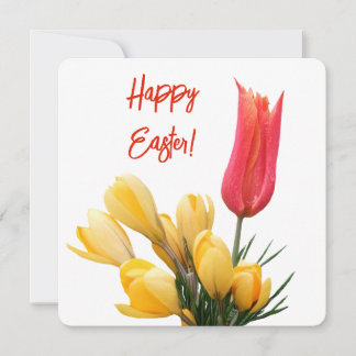 Carte Joyeux Pâques joli crocus rouge tulip floral