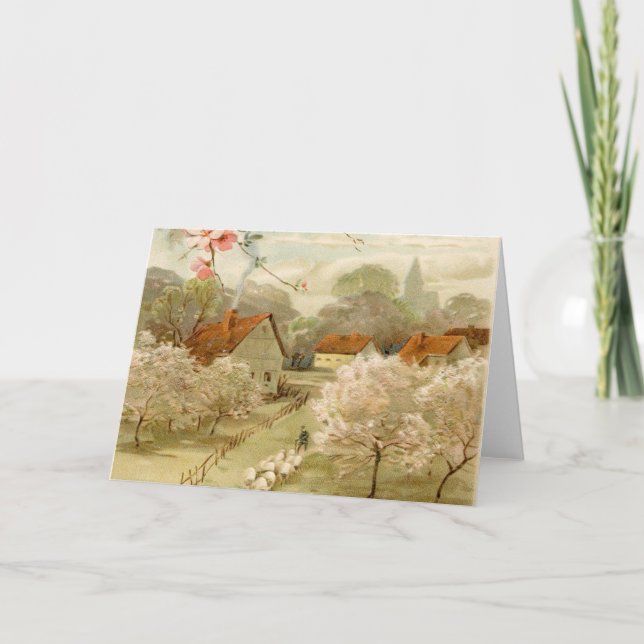 Carte Joyeux Pâques Vintage Moutons Printemps (Devant)