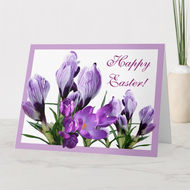 Carte Joyeux Pâques violet crocus boho floral joli (Devant)