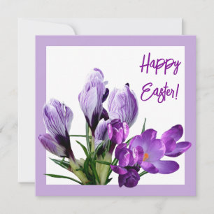 Carte Joyeux Pâques violet fleuri brillant boho coloré