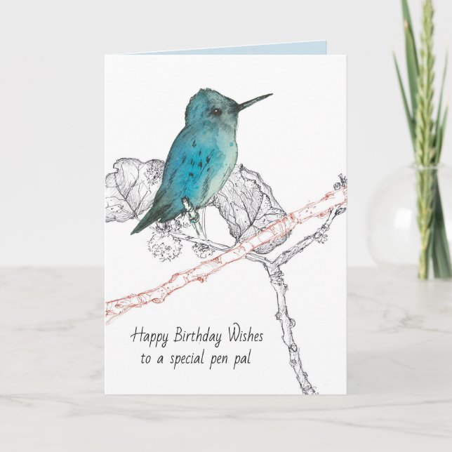 Carte Joyeux Pen Pal Hummingbird Dans L'Arbre (Devant)