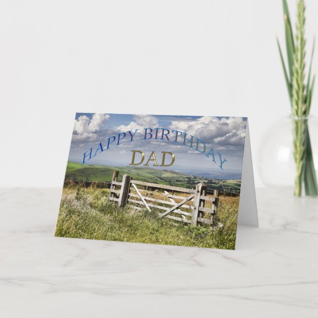 Carte Joyeux père d'anniversaire, paysage avec une porte (Devant)