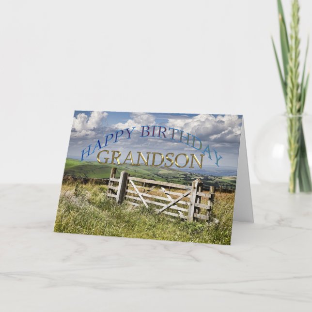 Carte Joyeux petit-fils d'anniversaire, paysage avec une (Devant)