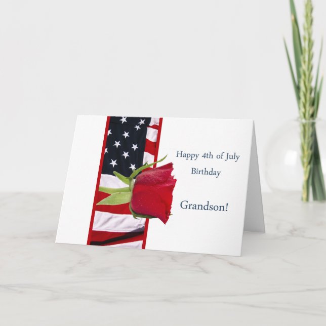Carte Joyeux petit-fils rose 4 juillet anniversaire (Devant)