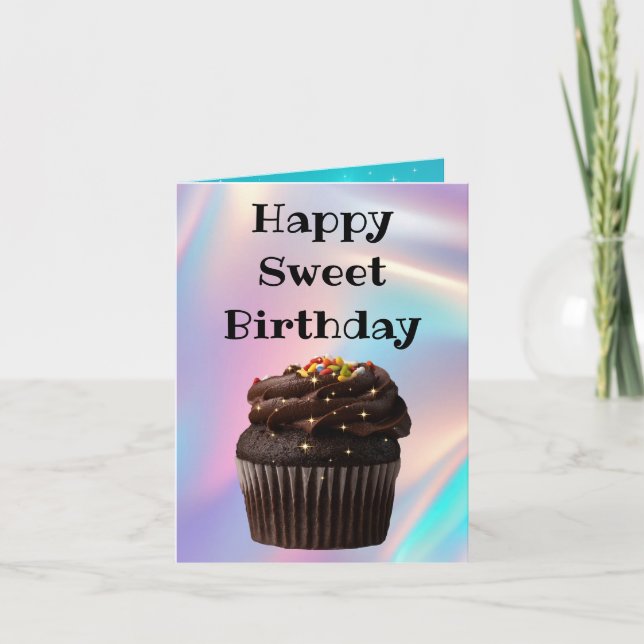 Carte joyeux petit gâteau d'anniversaire étincelant holo (Devant)