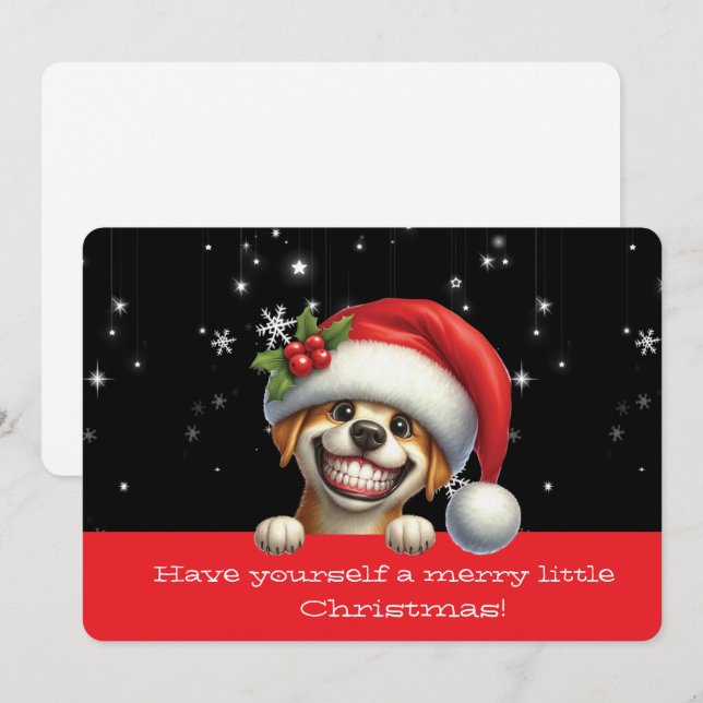 Carte Joyeux petit Noël chien grimaçant (Devant / Derrière)