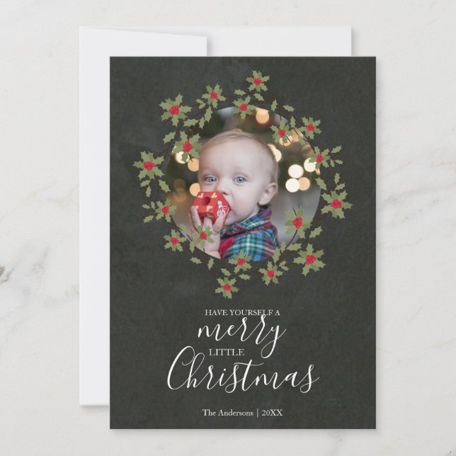 Carte Joyeux petit Noël Holly Wreath Photo (Devant)