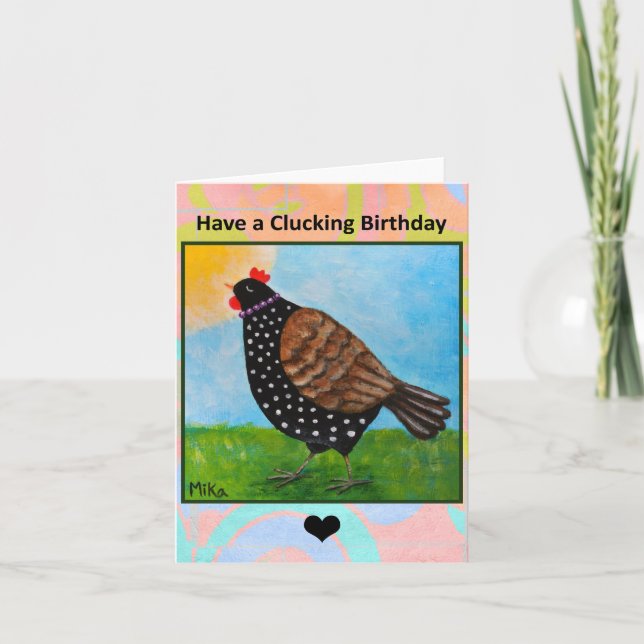 Carte Joyeux poulet soleil bain mignon ferme art Anniver (Devant)