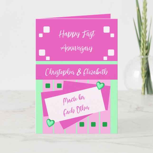 Carte Joyeux premier anniversaire ajouter des noms rose  (Devant)