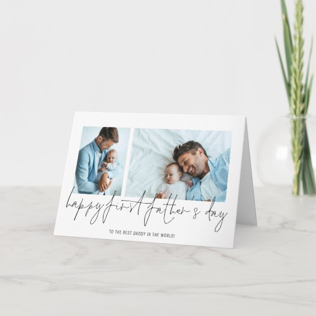 Carte Joyeux premier anniversaire de papa 2 photos scrip (Devant)